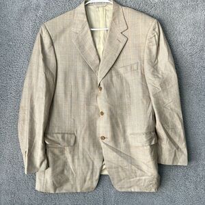 Canali Blazer‎ Mens 42R Beige Plaid Silk Wool 3-Button Sport Coat Jacket Italy